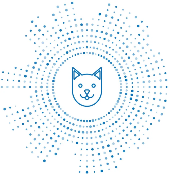 Línea azul Icono de gato aislado sobre fondo blanco. Puntos aleatorios de círculo abstracto. Ilustración vectorial — Vector de stock