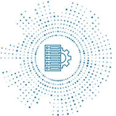 Mavi çizgi Server ve dişli simgesi beyaz arka plan üzerinde izole. Uygulama, servis konsepti, ayar seçenekleri, bakım, onarım, sabitleme ayarlama. Soyut daire rasgele nokta. Vektör İllüstrasyonu