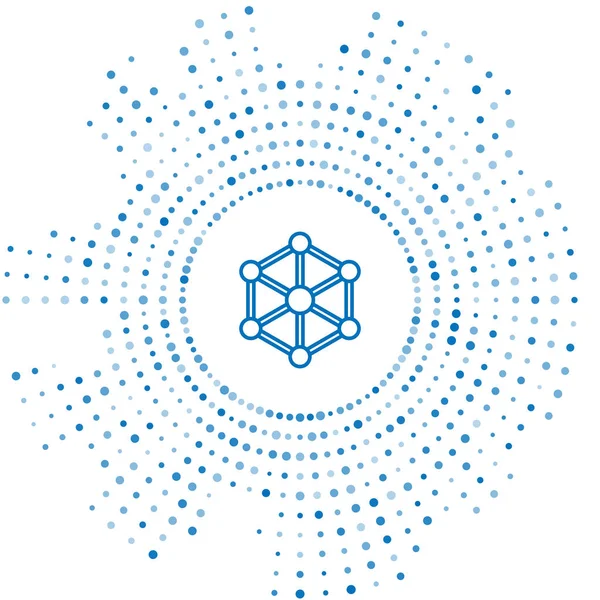 Niebieska linia technologii Blockchain ikona na białym tle. Dane kryptowaluta. Abstrakcyjny łańcuch geometryczny sieci technologii biznesowych. Streszczenie koło losowe kropki. Ilustracja wektorowa — Wektor stockowy