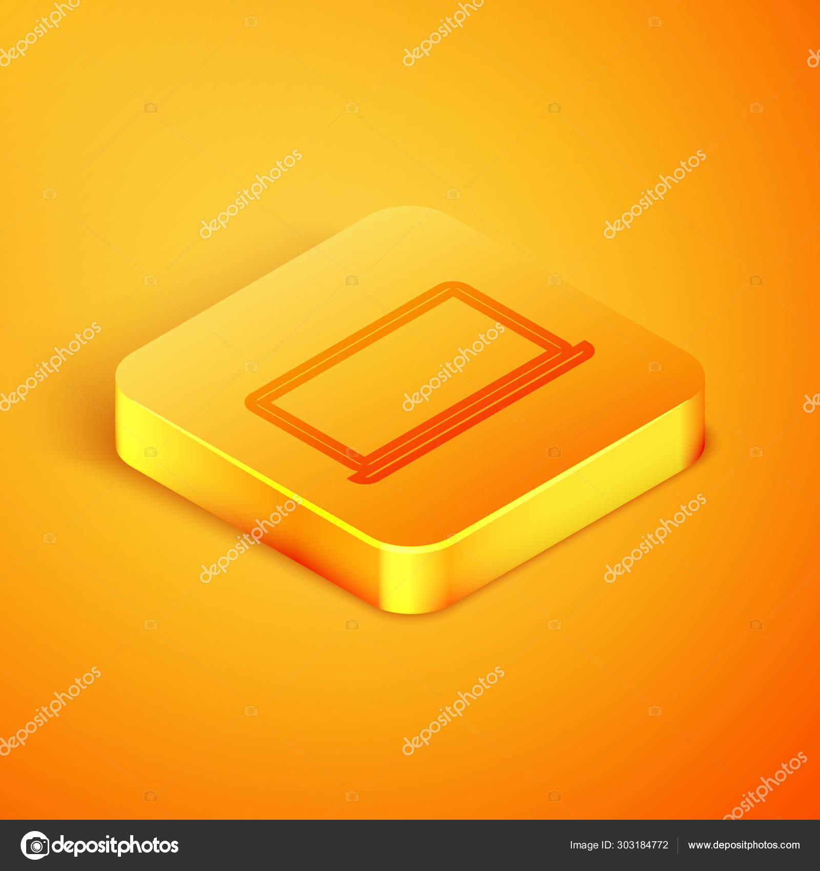 等轴测线笔记本电脑图标隔离在橙色背景上 带空屏幕标志的计算机笔记本 橙色方形按钮 矢量插图 图库矢量图像 C Vectoroksana