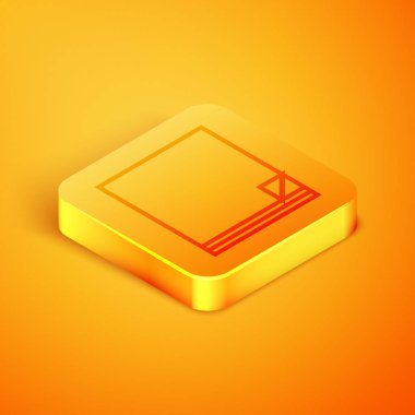 Turuncu arka planda yalıtılmış İzometrik çizgi Dosya belge simgesi. Denetim listesi simgesi. İş konsepti. Turuncu kare düğme. Vektör İllüstrasyonu