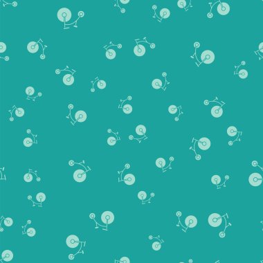 Yeşil vintage bisiklet bir büyük tekerlek ve yeşil arka plan üzerinde izole edilmiş bir simge ile kesintisiz desen. Bisiklet toplu taşıma işareti. Vektör İllüstrasyonu