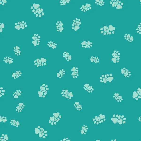 Icono de impresión de pata verde aislado patrón sin costura sobre fondo verde. Huella de pata de perro o gato. Rastreo animal. Ilustración vectorial — Vector de stock