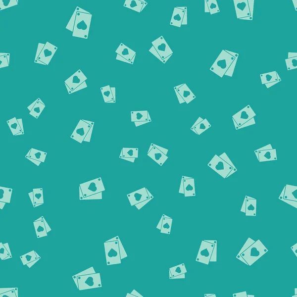 Verde Jugando icono de la tarjeta patrón inconsútil aislado sobre fondo verde. Ilustración vectorial — Vector de stock
