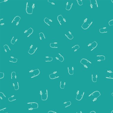 Yeşil Olta ve balık simgesi yeşil arka plan üzerinde izole dikişsiz desen. Balıkçılık ekipmanları ve balık yetiştiriciliği konuları. Vektör İllüstrasyonu