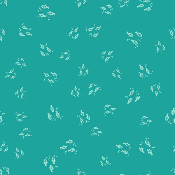 Zelená rybka ikona izolovaného bezešvých vzorků na zeleném pozadí. Vektorová ilustrace — Stockový vektor