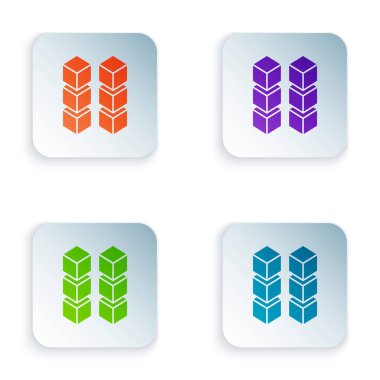 Beyaz arka planda Color Blockchain teknolojisi simgesi. Kripto para birimi verileri. Soyut geometrik blok zincir ağ teknolojisi iş. Simgeleri renkli kare düğmelere ayarlayın. Vektör İllüstrasyonu