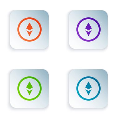 Beyaz arka planda yalıtılmış Renk Cryptocurrency sikke Ethereum Eth simgesi. Altcoin sembolü. Blockchain tabanlı güvenli kripto para birimi. Simgeleri renkli kare düğmelere ayarlayın. Vektör İllüstrasyonu