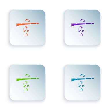 Renkli Silah çekim simgesi beyaz arka planda izole. Simgeleri renkli kare düğmelere ayarlayın. Vektör İllüstrasyonu