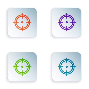 Beyaz arka planda izole yarışma simgesi çekim için Renk Hedef spor. Atış mesafesi veya atış için numaralarla hedefi temizleyin. Simgeleri renkli kare düğmelere ayarlayın. Vektör İllüstrasyonu