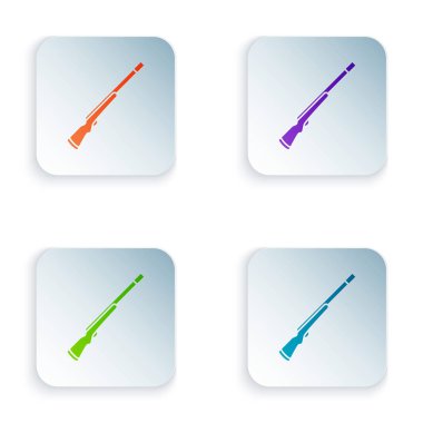 Beyaz arka planda izole Renk Avcılık silah simgesi. Av tüfeği. Simgeleri renkli kare düğmelere ayarlayın. Vektör İllüstrasyonu