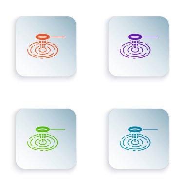 Beyaz arka plan üzerinde izole su simgesi Renk Balıkçılık net. Olta takımı. Simgeleri renkli kare düğmelere ayarlayın. Vektör İllüstrasyonu