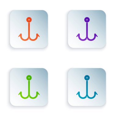 Beyaz arka planda yalıtılmış Renk Olta kancası simgesi. Olta takımı. Simgeleri renkli kare düğmelere ayarlayın. Vektör İllüstrasyonu