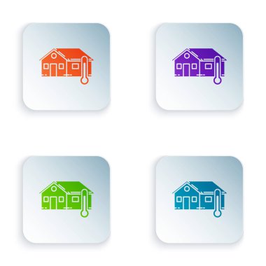 Beyaz arka planda yalıtılmış Renk Evi sıcaklık simgesi. Termometre simgesi. Simgeleri renkli kare düğmelere ayarlayın. Vektör İllüstrasyonu