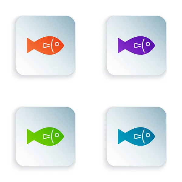 Color Icono de pescado aislado sobre fondo blanco. Establecer iconos en botones cuadrados de colores. Ilustración vectorial — Vector de stock