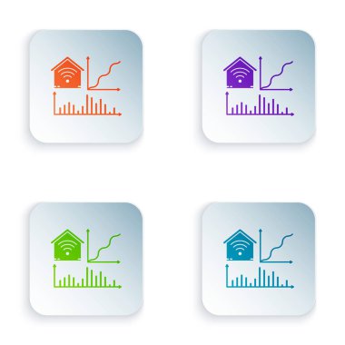 Beyaz arka plan üzerinde izole wi-fi simgesi ile Color Smart ev. Uzaktan kumanda. Simgeleri renkli kare düğmelere ayarlayın. Vektör İllüstrasyonu