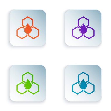 Beyaz arka planda yalıtılmış Renkli Petek simgesi. Bal hücreleri sembolü. Tatlı doğal yemekler. Simgeleri renkli kare düğmelere ayarlayın. Vektör İllüstrasyonu