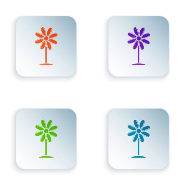 Beyaz arka planda yalıtılmış Renk Çiçeği simgesi. Tatlı doğal yemekler. Simgeleri renkli kare düğmelere ayarlayın. Vektör İllüstrasyonu