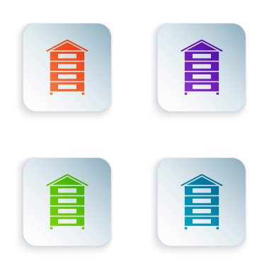 Beyaz arka planda izole arılar simgesi için Renk Kovan. Arı kovanı sembolü. Apiary ve arıcılık. Tatlı doğal yemekler. Simgeleri renkli kare düğmelere ayarlayın. Vektör İllüstrasyonu