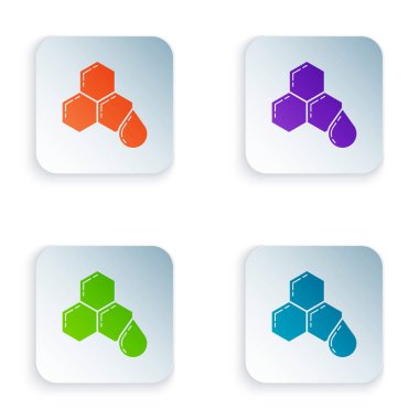 Beyaz arka planda yalıtılmış Renkli Petek simgesi. Bal hücreleri sembolü. Tatlı doğal yemekler. Simgeleri renkli kare düğmelere ayarlayın. Vektör İllüstrasyonu