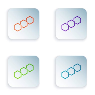 Beyaz arka planda yalıtılmış Renkli Petek simgesi. Bal hücreleri sembolü. Tatlı doğal yemekler. Simgeleri renkli kare düğmelere ayarlayın. Vektör İllüstrasyonu