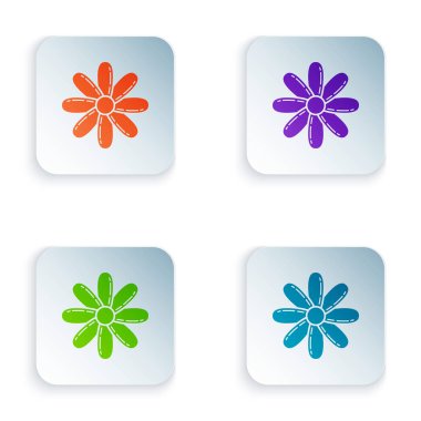 Beyaz arka planda yalıtılmış Renk Çiçeği simgesi. Tatlı doğal yemekler. Simgeleri renkli kare düğmelere ayarlayın. Vektör İllüstrasyonu