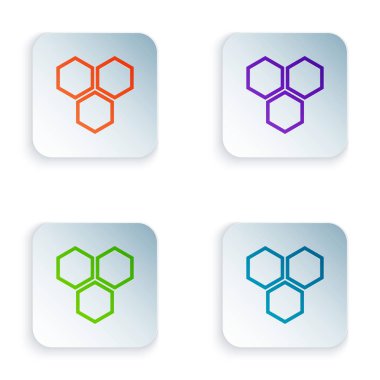 Beyaz arka planda yalıtılmış Renkli Petek simgesi. Bal hücreleri sembolü. Tatlı doğal yemekler. Simgeleri renkli kare düğmelere ayarlayın. Vektör İllüstrasyonu