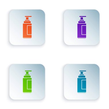 Renk Krem veya losyon kozmetik tüp simgesi beyaz arka plan üzerinde izole. Erkekler için vücut bakım ürünleri. Simgeleri renkli kare düğmelere ayarlayın. Vektör İllüstrasyonu