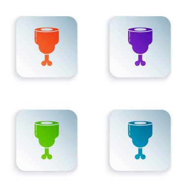 Beyaz arka planda izole renk tavuk bacak simgesi. Tavuk sopası. Renkli kare düğmeleri simgeleri ayarlayın. Vektör Illustration