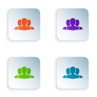 Beyaz arka planda yalıtılmış Renk Kullanıcıları grup simgesi. Kişi grubu simgesi. İş avatarı simgesi kullanıcı profili simgesi. Simgeleri renkli kare düğmelere ayarlayın. Vektör İllüstrasyonu