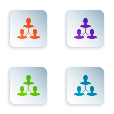 Beyaz arka planda yalıtılmış Renk Projesi takım taban simgesi. İş analizi ve planlaması, danışmanlık, ekip çalışması, proje yönetimi. Simgeleri renkli kare düğmelere ayarlayın. Vektör İllüstrasyonu