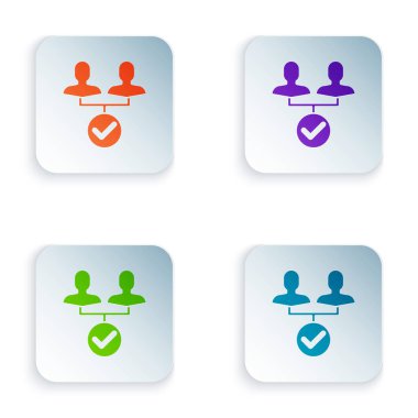 Beyaz arka planda yalıtılmış Renk Projesi takım taban simgesi. İş analizi ve planlaması, danışmanlık, ekip çalışması, proje yönetimi. Simgeleri renkli kare düğmelere ayarlayın. Vektör İllüstrasyonu