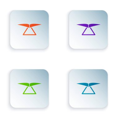 Beyaz arka planda yalıtılmış Renk Askı planörü simgesi. Ekstrem sporlar. Simgeleri renkli kare düğmelere ayarlayın. Vektör İllüstrasyonu