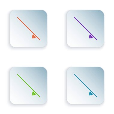 Beyaz arka planda yalıtılmış renkli Sörf tahtası simgesi. Sörf tahtası. Ekstrem sporlar. Spor ekipmanları. Simgeleri renkli kare düğmelere ayarlayın. Vektör İllüstrasyonu