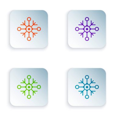 Beyaz arka planda yalıtılmış Renk Kar Tanesi simgesi. Simgeleri renkli kare düğmelere ayarlayın. Vektör İllüstrasyonu