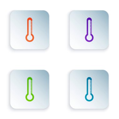 Beyaz arka planda yalıtılmış renk Termometre simgesi. Simgeleri renkli kare düğmelere ayarlayın. Vektör İllüstrasyonu
