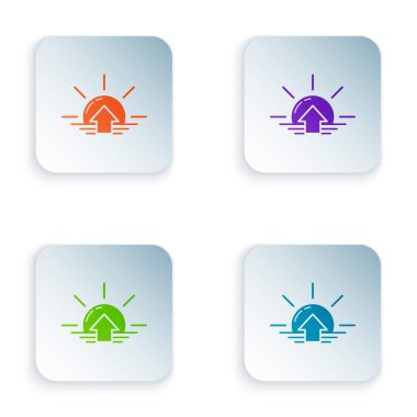 Beyaz arka planda yalıtılmış Renk Sunrise simgesi. Simgeleri renkli kare düğmelere ayarlayın. Vektör İllüstrasyonu