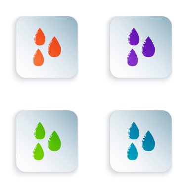 Beyaz arka planda yalıtılmış Renkli Su bırakma simgesi. Simgeleri renkli kare düğmelere ayarlayın. Vektör İllüstrasyonu