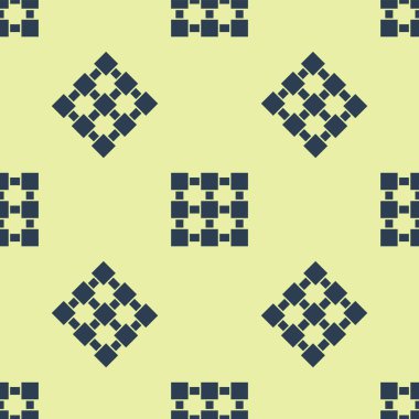 Mavi Blockchain teknoloji simgesi simgesi sarı arka plan üzerinde sorunsuz desen izole. Kripto para birimi verileri. Soyut geometrik blok zincir ağ teknolojisi iş. Vektör İllüstrasyonu