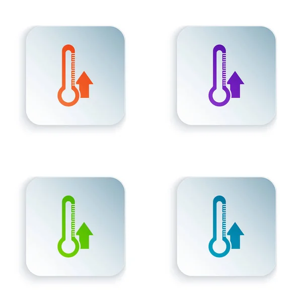 Warna ikon termometer diisolasi pada latar belakang putih. Mengatur ikon dalam warna-warni tombol persegi. Ilustrasi Vektor - Stok Vektor