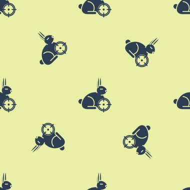 Mavi Hunt sarı arka plan üzerinde izole dikişsiz desen crosshairs simgesi ile tavşan üzerinde. Tavşan ve hedef ile Avcılık kulübü logosu. Tüfek lensbir tavşan hedefleyen. Vektör İllüstrasyonu