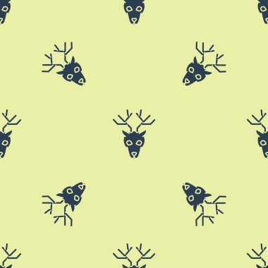 Boynuzları simgesi sarı arka plan üzerinde izole dikişsiz desen ile Blue Deer baş. Vektör İllüstrasyonu