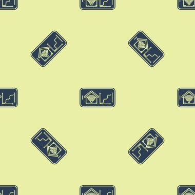 Wi-fi simgesi ile akıllı ev ile Mavi Cep telefonu sarı arka plan üzerinde izole kesintisiz desen. Uzaktan kumanda. Vektör İllüstrasyonu