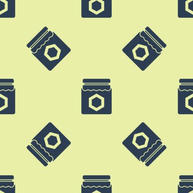 Bal simgesi Mavi Kavanoz sarı arka plan üzerinde dikişsiz desen izole. Yemek bankası. Tatlı doğal gıda sembolü. Vektör İllüstrasyonu