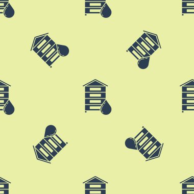 Mavi Kovan arılar simgesi sarı arka plan üzerinde izole dikişsiz desen. Arı kovanı sembolü. Apiary ve arıcılık. Tatlı doğal yemekler. Vektör İllüstrasyonu