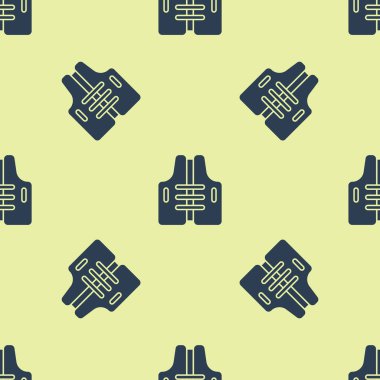 Mavi Yaşam ceketi simgesi sarı arka plan üzerinde sorunsuz desen izole. Can yeleği simgesi. Ekstrem sporlar. Spor ekipmanları. Vektör İllüstrasyonu