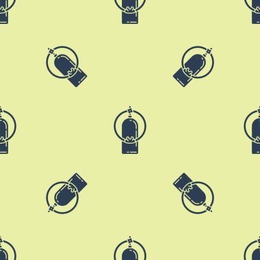 Mavi Aqualung simgesi sarı arka plan üzerinde sorunsuz desen izole. Dalgıç için oksijen tankı. Dalış ekipmanları. Ekstrem sporlar. Spor ekipmanları. Vektör İllüstrasyonu