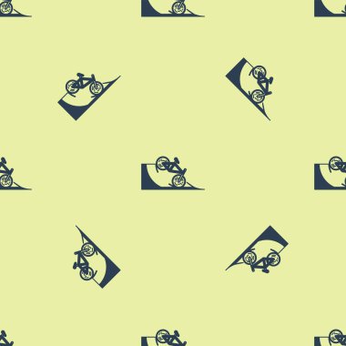 Mavi Bisiklet sokak rampası simgesi sarı arka plan üzerinde sorunsuz desen izole. Paten parkı. Ekstrem sporlar. Spor ekipmanları. Vektör İllüstrasyonu