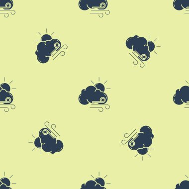 Mavi Rüzgarlı hava simgesi sarı arka plan üzerinde sorunsuz desen izole. Bulut ve rüzgarla güneş. Vektör İllüstrasyonu