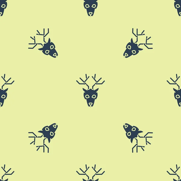 Blå hjorthuvud med horn ikon isolerade sömlösa mönster på gul bakgrund. Vektor illustration — Stock vektor